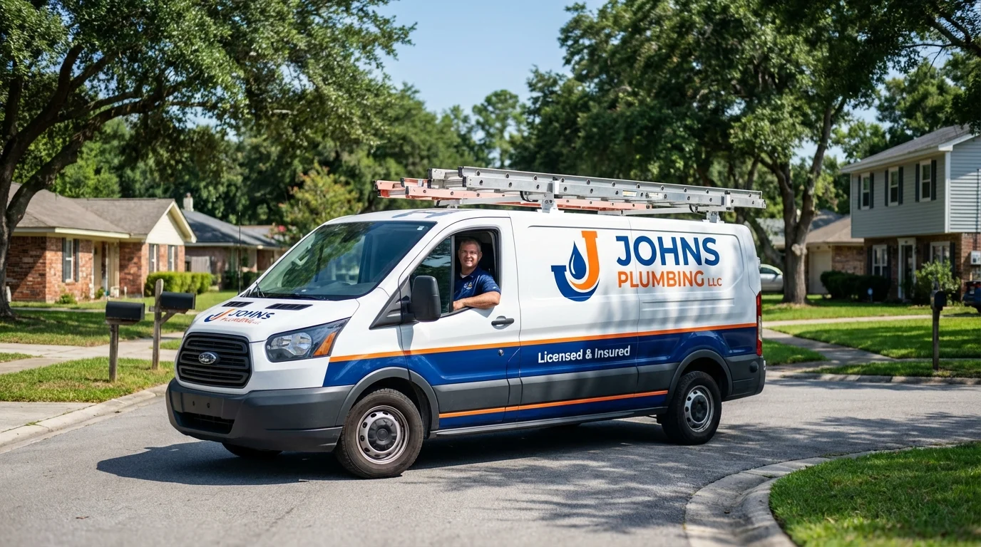 Johns Plumbing LLC service van in Damariscotta, ME