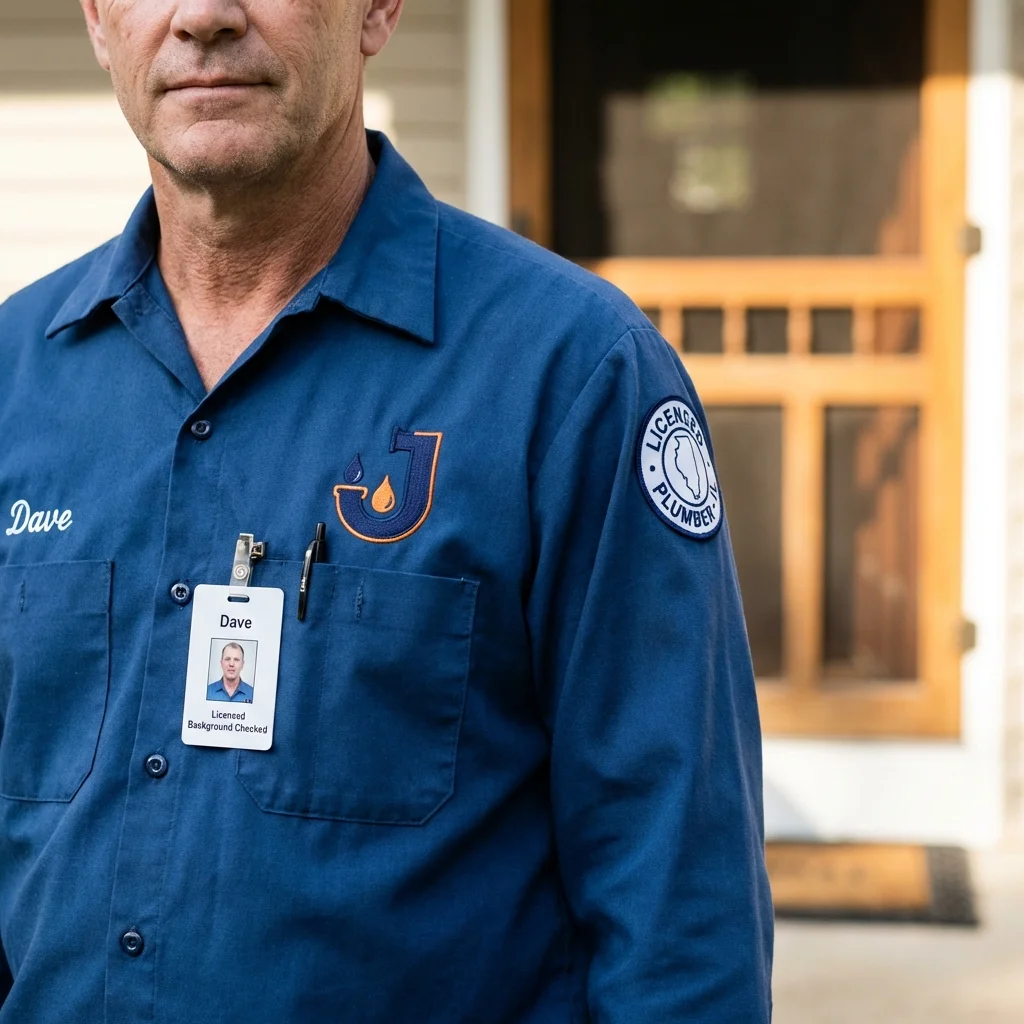 Licensed plumber showing ID badge in Damariscotta, ME