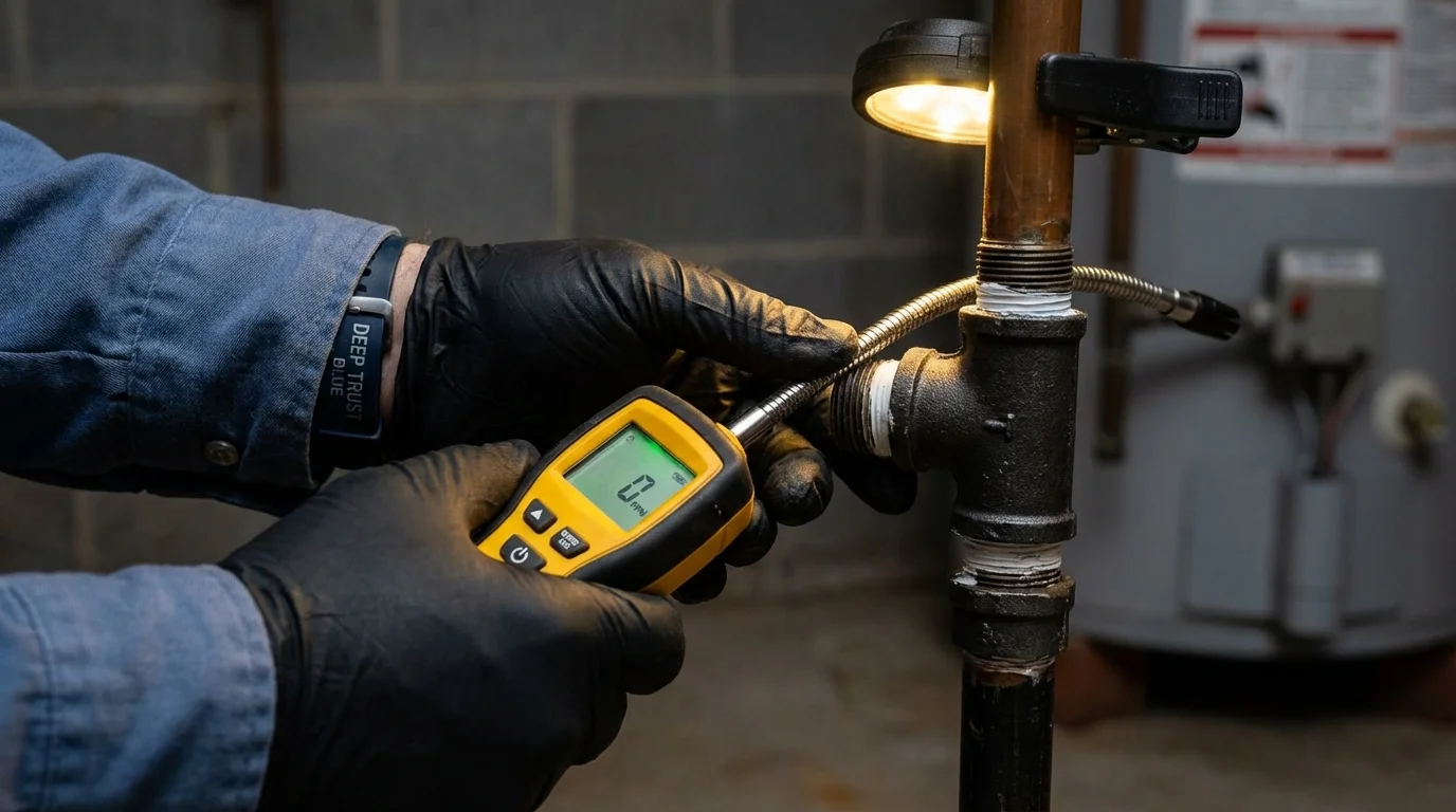 Gas leak detection with electronic sniffer by Johns Plumbing LLC in Damariscotta