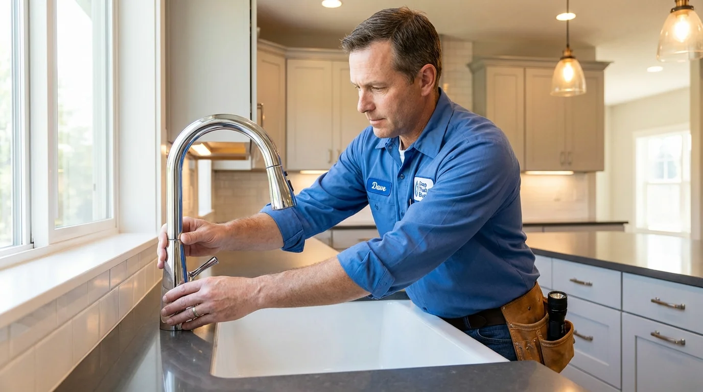 Kitchen faucet installation by Johns Plumbing LLC in Damariscotta