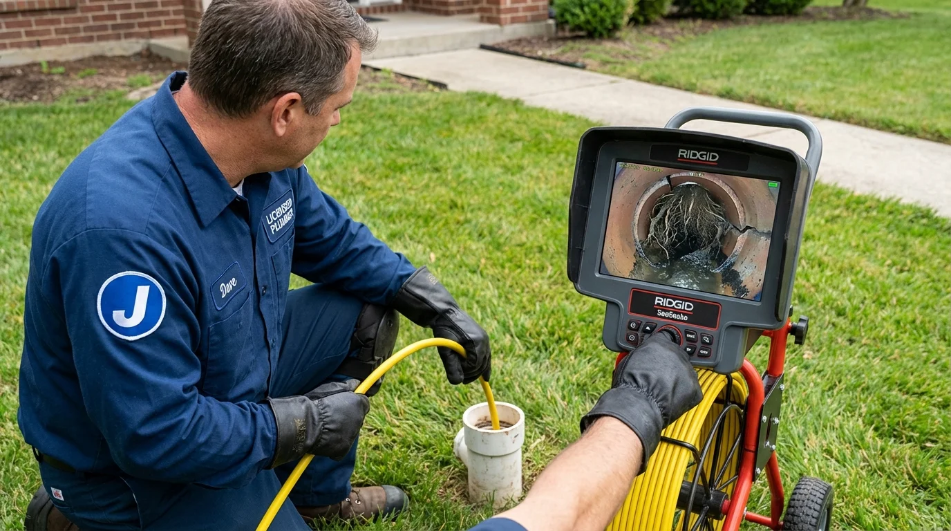 Sewer camera inspection being performed by Johns Plumbing LLC in Damariscotta