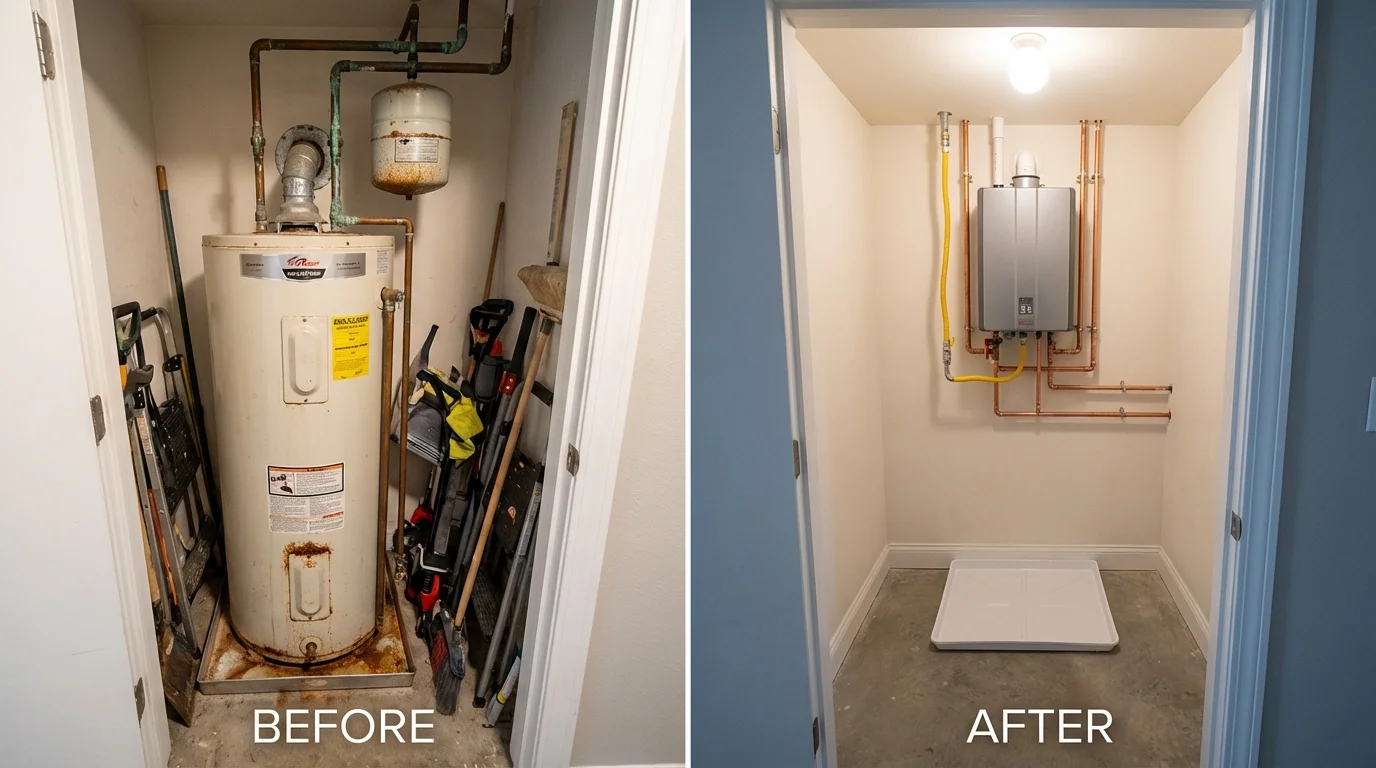 Tank water heater versus wall-mounted tankless unit comparison for Damariscotta, ME homeowners